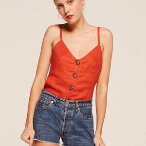 Reformation Red / Orange Button Front Linen Honolulu Top